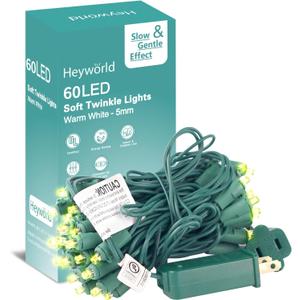 Heyworld Slow Twinkle Christmas Lights, 60 LED 17ft UL Certified Soft String Lights, 5mm Waterproof Fairy Glow for Indoor/Outdoor Christmas, Wedding, Garden Decor (Warm White)