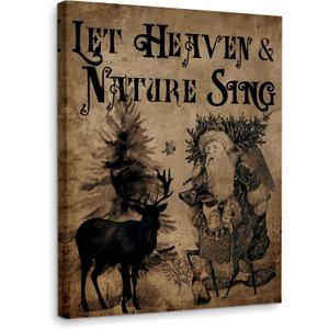 WODMIS Christmas Wall Decor, Christmas Signs Religious Framed Canvas Wall Art, Woodland Santa, vintage christmas, Farmhouse Christmas Decor For Home Kitchen, Let Heaven And Nature Sing Wall Decor, 11x14