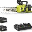 SEYVUM Cordless 40V 16 Inch Chainsaw with 2 x 4.0Ah Batteries, Electric Chain Saw with Tool-free Chain Tension, Auto Oiling, Heavy-Duty for Tree Felling, Firewood Cutting, Pruning
