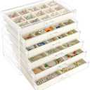 Watpot Acrylic Jewelry Box with 6 Drawers, Clear Earring Storage Organizer Display Case for Women Girls, Beige