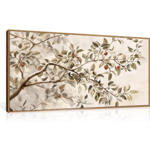 HLNIUC Apple Tree Vintage Framed Wall Art Set, Botanical Branch Canvas Wall Decor, Rustic Farmhouse Leaves Wall Painting, Retro Nature Plant Art Print for Living Room, Bedroom, Office - 40"x20"x1