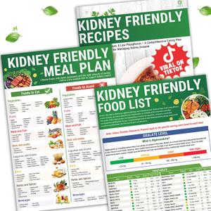 HAMIEW Set 3 Kidney Friendly Food List Chart, Renal Diet Disease Meal Plan, Kidney Recipes Support, Hyperoxaluria, Oxalate Level, Low Sodium Potassium Phosphorus for CKD Dialysis, Manage Hypertension