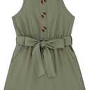Huanye Girls Sleeveless Halter Romper Jumpsuit with Side Pockets, 9-10Y