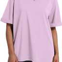 Womens Oversized T Shirts Crewneck Rolled Short Sleeve Tops Summer Casual Basic Workout Tee Shirts (L)