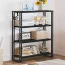 HCHQHS Bookshelf, 4-Tier Industrial Bookcase, Black Open Book Shelf, Freestanding Tall Bookshelves with Metal Frame