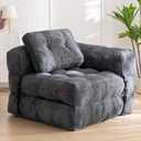 MAXYOYO Folding Sofa Bed, L-Shaped Convertible Sofa Bed with Armrest Foldable Sleeper Sofa with Pillow, Portable Fold Out Chair Bed Comfy Floor Lounge for Living Room Bedroom, Dark Grey, Single