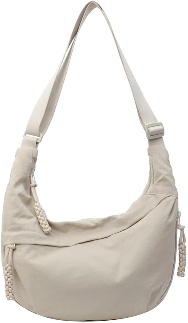 Crescent Crossbody Bags for Women Nylon Slouchy Sling Hobo Bag,Spacious Dumpling Shoulder Handbag Cross Body Purses (1-beige)