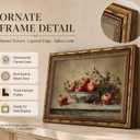 Vintage Gold Framed Pomegranate Still Life Wall Art, Moody Retro Fruit Oil Painting Canvas Print, Antique Bowl and Autumn Botanical Kitchen Wall Decor, Rustic Farmhouse Poster Artwork for Dining Room