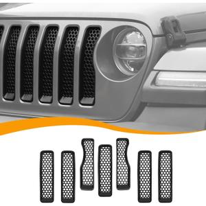 Hoolcar Front Grill Insert Cover Trim Kit Compatible with Jeep Wrangler JL JLU 2018-2024 2025 Front Honeycomb Grille Cover Guard Exterior Accessories, Black, 7 PCs