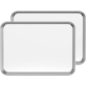 Baking Sheet Set of 2, Stainless Steel 2-Piece Cookie Sheet, Toaster Oven Baking Pan Set, Rectangle Size 16 x 12 x 1 inch, Healthy & Non Toxic, Mirror Finish & Rust Free, Dishwasher Safe