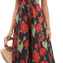 Gardenwed Women's Floral Wide Leg Jumpsuit, Ruffle Short Sleeve Square Neck Summer Casual Palazzo Romper with Pockets (Medium)