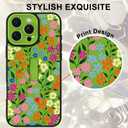 Fsoole for iPhone 16 Pro Max Case with Finger Strap Holder, Cute Colorful Floral Flower Print Pattern Design for Women Girls, Shockproof Anti Scratch Hand Kickstand Protective Cover, Green