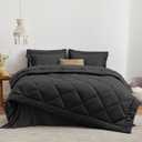 Love's cabin King Size Comforter Set Black, 7 Pieces King Bed in a Bag, All Season Bedding Sets with 1 Comforter, 1 Flat Sheet, 1 Fitted Sheet, 2 Pillowcase and 2 Pillow Sham | Soft, Breathable, Lightweight, Comfortable
