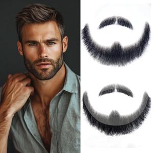 Fake Beard Realistic Fake Mustache - 100% Human Hair Black Goatee Beard, Costume Facial Hair Halloween Dressing Men Makeup Entertainment/Drama/Party/Movie(Black)