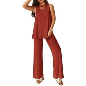 PRETTYGARDEN Women's 2 Piece Lounge Set 2025 Summer Casual Loose Tank Top Wide Leg Pants Matching Travel Outfits Tracksuit Size L