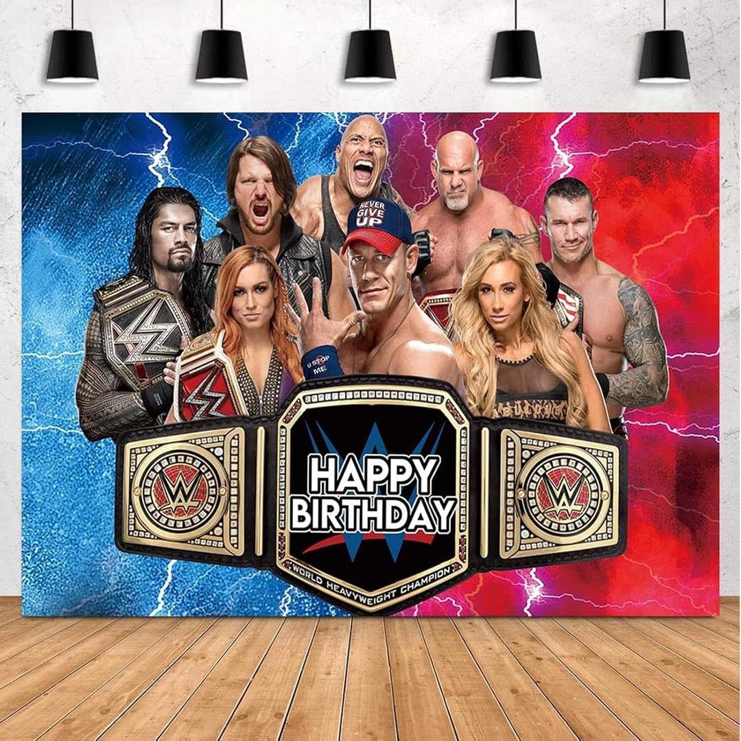 Wrestling Backdrop,Wrestling Party Background Photo Booth Banner Large Fabric Artistic for Birthday Party Decorations (Red Blue)