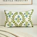HOMFREEST Floral Embroidered Decorative Throw Pillow Covers 12x20 Inch Spring Blue Flower Green Leaf Pillows Farmhouse Patio Cushion Cases for Sofa Couch Home Bed