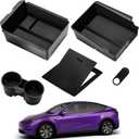 2025 Upgrade Center Console Organizer Tray for Tesla Model Y Accessories 2024-2020/For Tesla Model 3 Accessories 2023-2021 [Slide Smoothly/US Patent] Cup Holder Matte Black