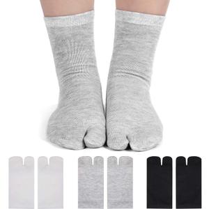 Geyoga 6 Pairs Flip Flop Socks Unisex Split Toe Cotton Tabi Socks for Women Men (3-5, Black, White, Gray)