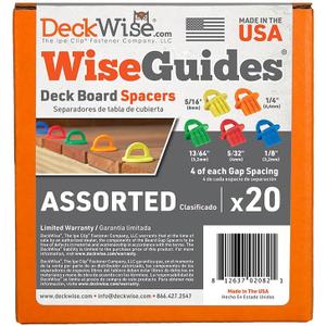 DeckWise WiseGuides Assorted Deck Board Spacer Guides for Hardwood, Pressure Treated Lumber, Thermal Wood, PVC and Composite Decking Alignment (20 pack)