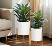 2 Vase With 2 3-Leg Planter Gold Small and Big