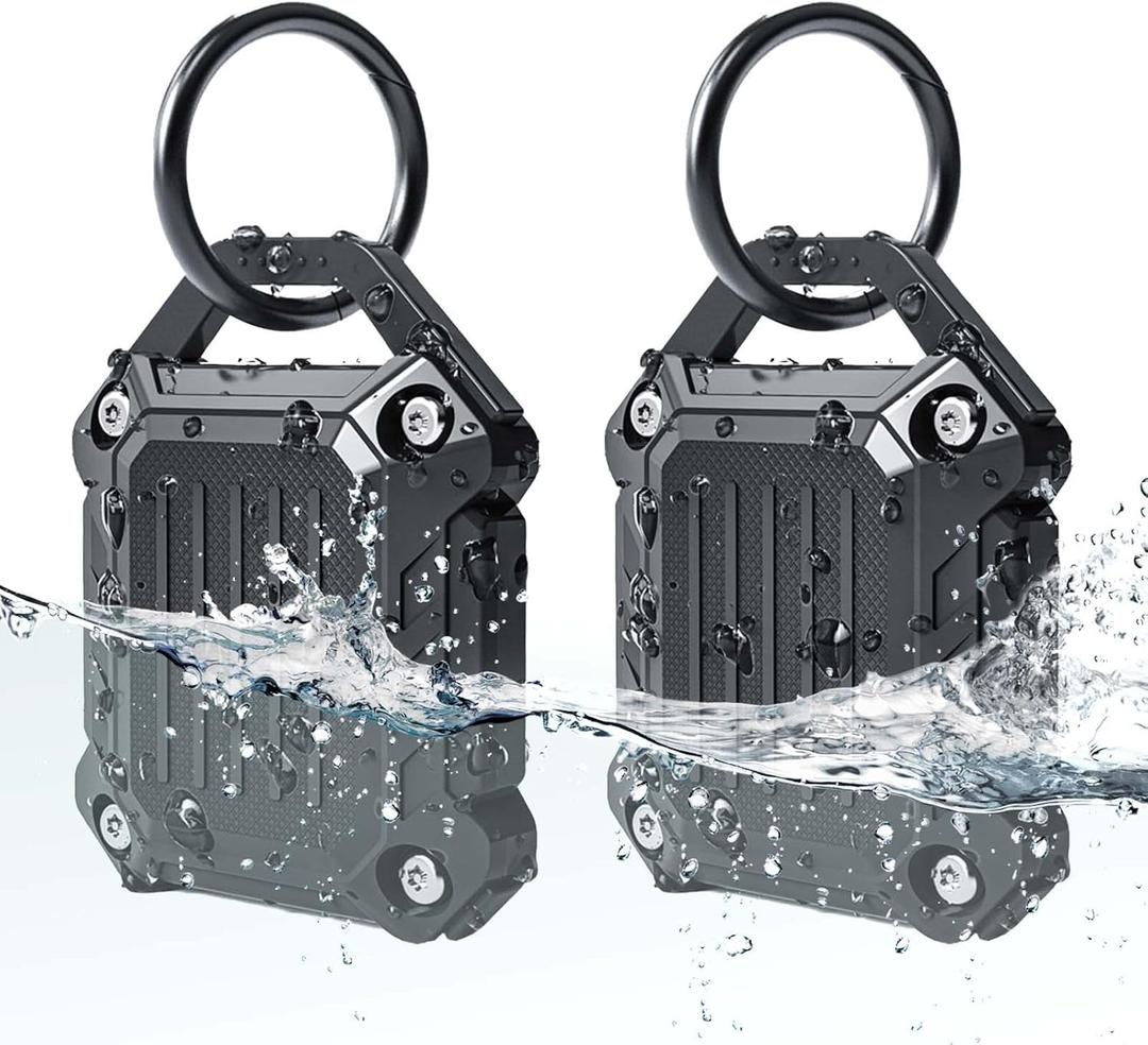 JEANUE-Waterproof Airtag Holder Keychain Case,Compatible Apple Air Tag Tracker with Key Ring, Keys/Dog Collar/Luggage (Black 2pack)