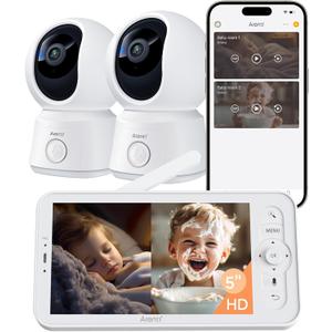 ARENTI Baby Monitor 2 Cameras, Smart Baby Camera with 5-Inch Wireless Display, Super Night Vision, Temperature Sensor, Sound Detection, Auto Motion Tracking, 2-Way Audio, VOX Mode(B2 Set)