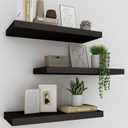 Upassion Floating Shelves for Wall Set of 3, 24" Black Wall Shelves for Home Decor, Frame Display Wall Mounted Black Floating Shelf for Living Room, Bedroom, Bathroom, Kitchen