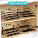 Black Spice Shelf, Tiered Spice Rack Organizer for Cabinet, 4 Tier Countertop Spice Rack, Depth Adjustable Seasoning Organizer for Cabinet