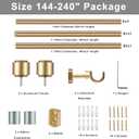 Heavy Duty Curtain Rods, 1 1/8 Inch Diameter Single Curtain Rod 144-240Inch(12-20ft) Extendable Length for Large Windows with End Caps Adjustable Modern Brackets-Warm Gold