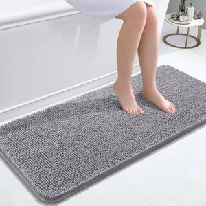 OLANLY Bathroom Rugs 47x20, Extra Soft Absorbent Chenille Bath Rugs, Rubber Backing Quick Dry, Machine Washable Bath Mats for Bathroom Floor, Tub and Shower, Home Decor Accessories, Grey