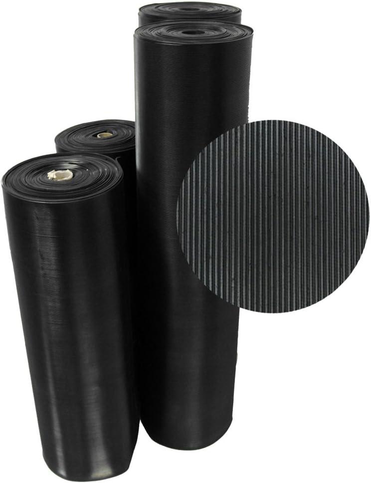Rubber-Cal 03_168_W_FR_15 Fine Rib Corrugated Rubber Mats, 1/8" Thick x 4' x 15' Runners, Black