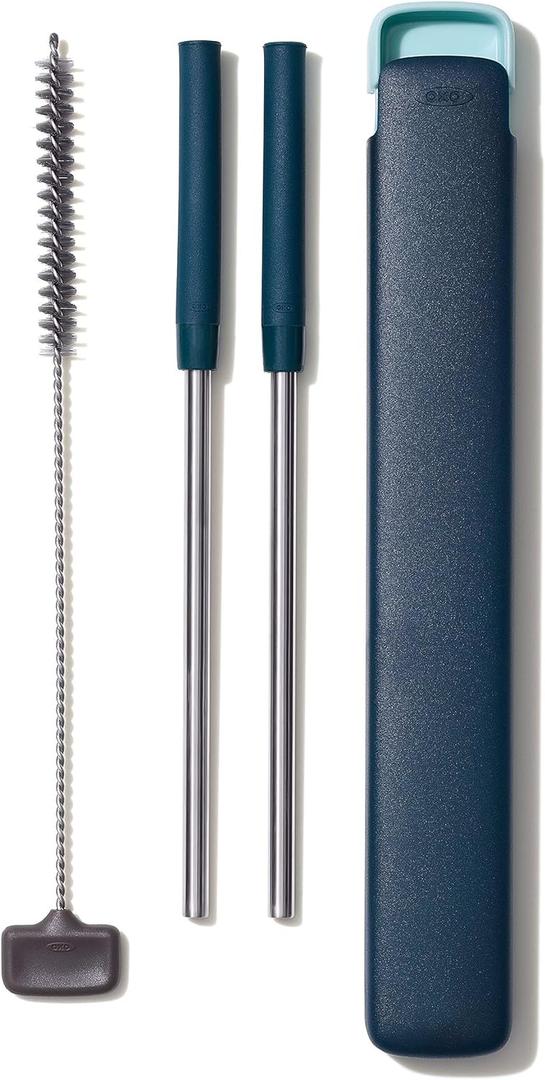 OXO Good Grips 4-Piece Reusable Extendable Straw Set, Blue/Green, 10.5 inches