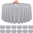 12 Pack, 120 Inch Round Tablecloth,Light Grey Tablecloth Polyester Round Table Cloth Stain and Wrinkle Resistant,Circle Washable Fabric Table Cover for Wedding Parties Banquet Dining