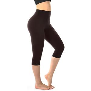 Walifrey Capri Leggings for Women, Buttery Soft High Waisted Leggings for Gym Yoga Workout (Brown, L)