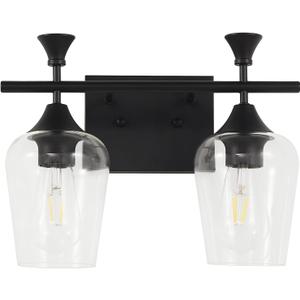 Bathroom Light Fixtures (2-Light, 14 Inch), Matte Black Vanity Lights for Bathroom with Clear Wine Glass Glass Shade, Modern Vanity Wall Lights for Mirror Bedroom Living Room Kitchen Hallway Porch