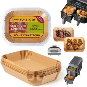 2 x Katbite Air Fryer Liners Disposable - 8.6x5.5'' 130PCS Rectangle Paper Liners, Thick Airfryer Parchment Paper Liners for Dual Air Fryer, DZ201, DZ401, FG551
