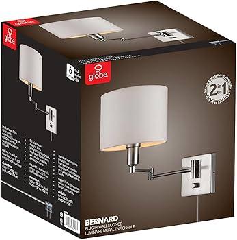 Globe Electric Anderson 1-Light Brushed Steel Plug-In or Hardwire Wall Sconce