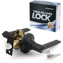 Entrance Door Handle Lock with Keys,Not Keyed Alike,Reversible Door Lever with Turn-Thumb Locking for Right & Left Side,for Interior Front Door,Office,Bedoom (Classic,Entry, Matte Black)