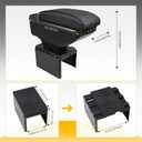Center Console Armrest Storage Box with Double Layer Organizer, Black PU Leather Armrest Cover with USB Charging Ports for Car Truck SUV