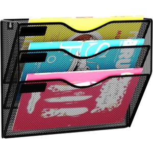3 Pockets Hanging Wall File Organizer Mail Holder, Wall Mounted Paper Document Folder Holder, Clipboard Storage Organization Magazine Rack, Black