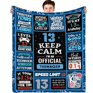 13th Birthday Decorations for Boys - 13 Year Old Boy Gifts Birthday Kids Blanket 50 x 40 Inches Warm Flannel Throw Blankets Present Coolest Gifts for 13 Year Old Birthday