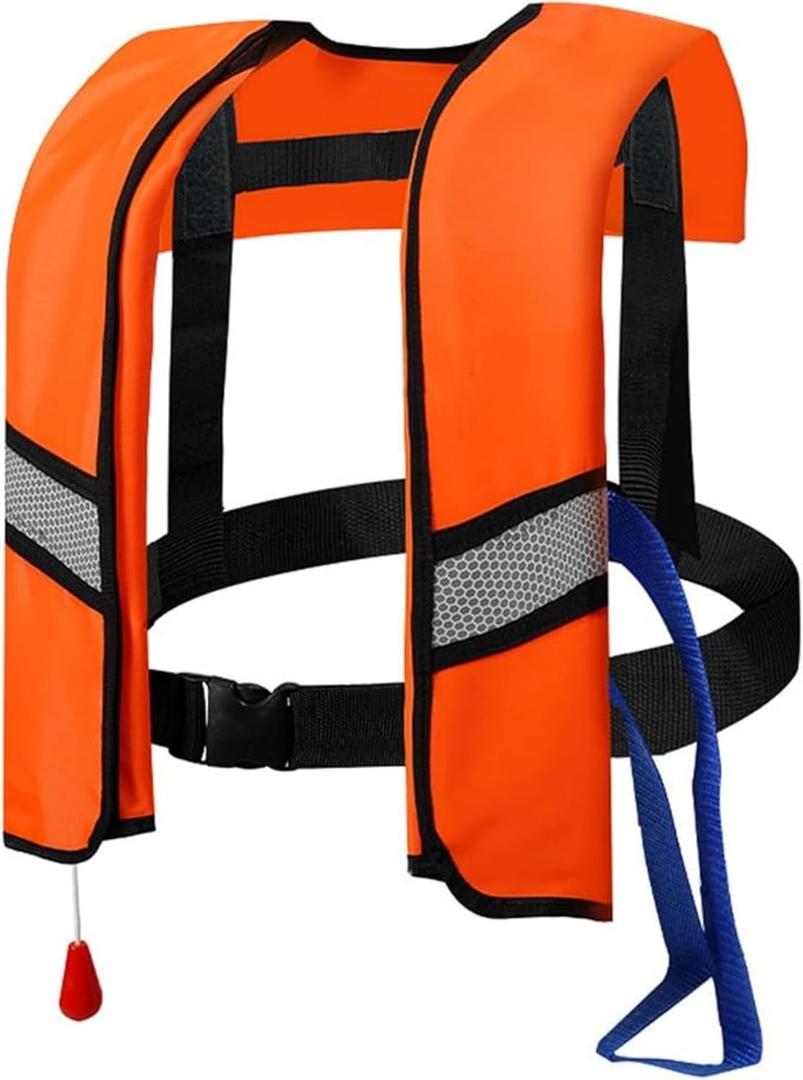 150N Automatic Inflatable Life Jacket Adjustable Nylon Swim Vest with CO2 Inflation, Reflective Strips & Safety Buckle