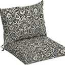 Arden Outdoor Dining Chair Cushion, 21 x 21, Rain-Proof, Fade Resistant 21 x 21, Black Aurora Damask