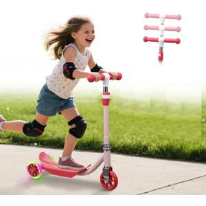 Kids Kick Scooter with Adjustable Height & LED Flash Wheels | 3 Growing Levels for Ages 3-6 Years | Outdoor Fun for Boys & Girls (37 to 50 Inches)