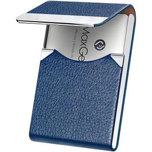 MaxGear Business Card Holder, PU Leather & Stainless Steel Business Card Case for Men or Women, Slim Name Cards Holder RFID Blocking Credit Cards Carrier with Magnetic Closure, Blue