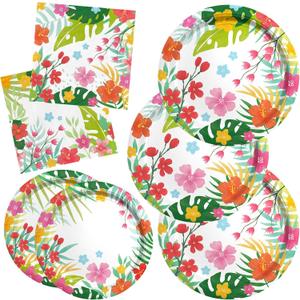 Gatherfun Tropical Luau Party Supplies Kit for 20 - Aloha Hawaiian Party Decorations with Disposable Paper Plates and Napkins | BBQs & Summer party