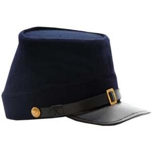 SZCO Supplies Civil War Kepi Hat  Blue Wool Replica with Leather Bill, Large (22 5/8"23")  Historical Costume Hat for Reenactments, Educational Displays, and Cosplay