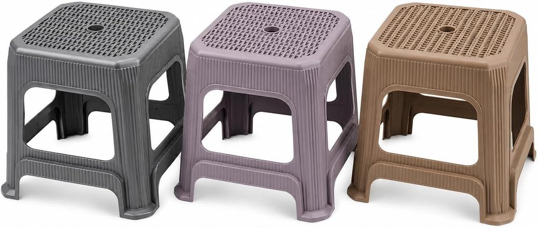 Heavy Duty Plastic Step Stool Set of 3, Sturdy Non-Slip Portable Utility Stool for Bathroom, Kitchen, Closet & Home Use, Durable Portable Household Foot Stool, Brown, Beige & Gray Colors