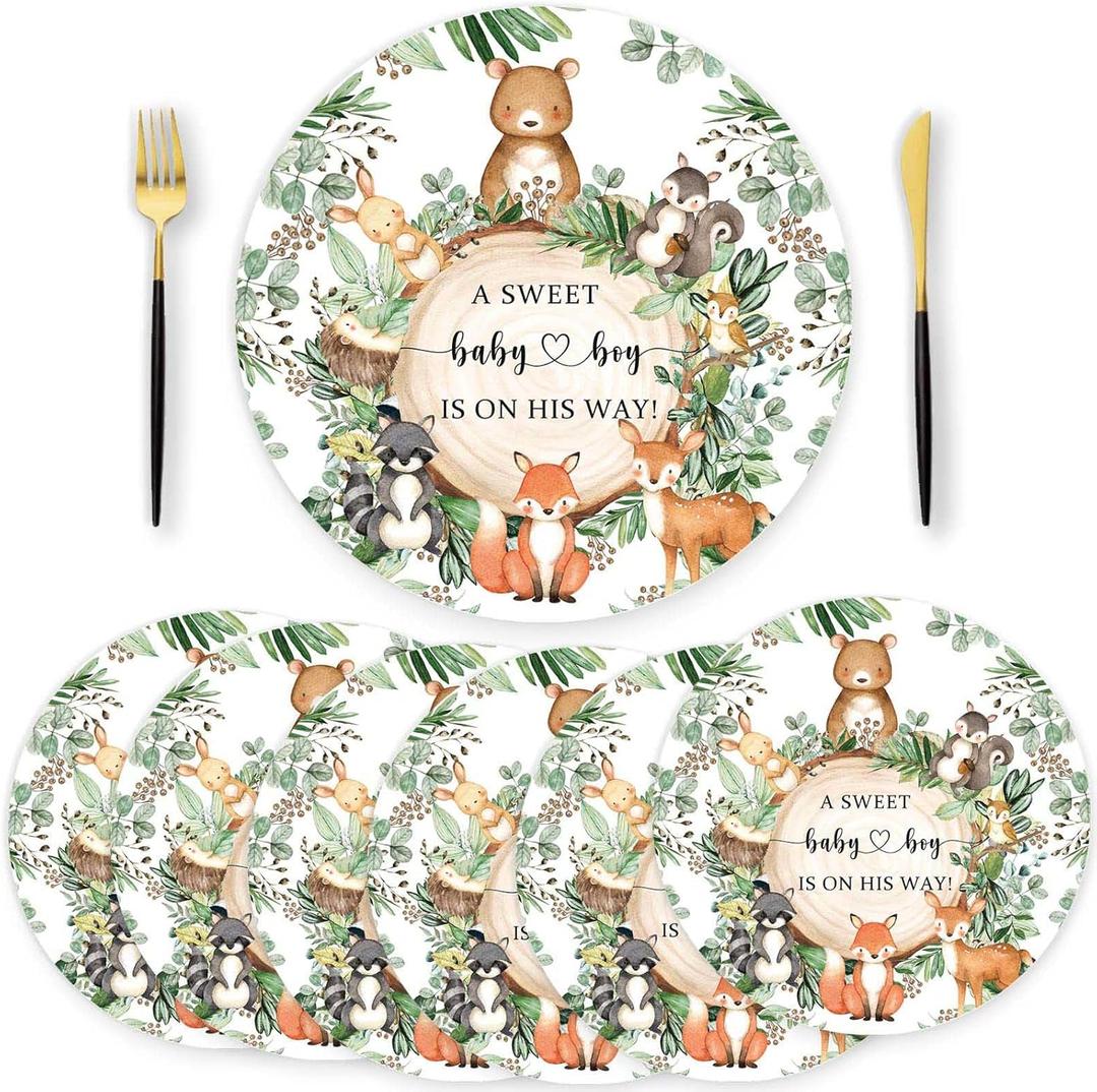 50 Pieces Paper Placemats for Woodland Baby Shower, 13.7" Forerst Animals Disposable Table Place Mats, Woodland Animals Baby Shower Decorations